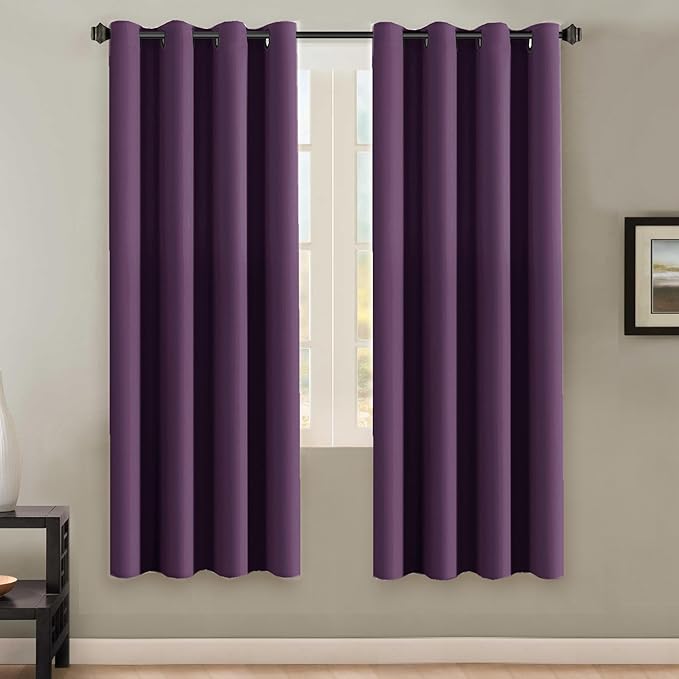 H.VERSAILTEX Ultra Soft Microfiber Thermal Insulated Antique Copper Grommet Blackout Curtains/Window Treatment Draperies 52 by 72 - Inch for Living Room/Bedroom,Set of 2 - Plum Purple-HomvellaHome