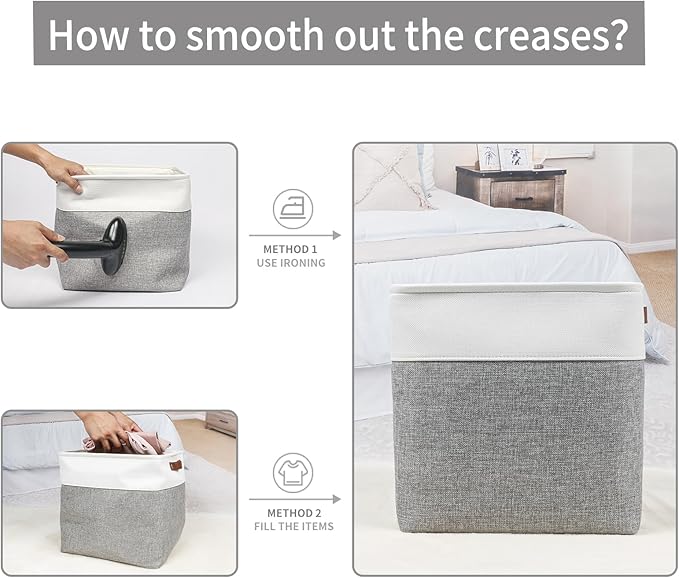 13x13 Cube Storage Bins, Collapsible Fabric Storage Box, 4 Pack Closet Baskets with Handles for Organizing, Shelf, Toys, Clothes, Home, Office, Nursery (Grey&White)-HomvellaHome