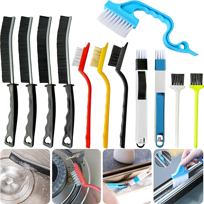 12Pcs Crevice Cleaning Brush,Small Gap Cleaning Brushes for Cleaning Bathroom,Kitchen,Window Grooves,Corners, Sinks, washbasins, Showers, faucets, bathtubs, Gas Stove and Tiles-HomvellaHome