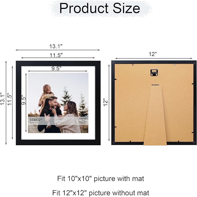 12x12 Picture Frame Set of 4, 12 x 12 Wood Photo Frames with Mat for 10x10 or 30x30cm Diamond Painting Art, Wooden Frame with Real Glass Cover for Wall and Tabletop Display,Black-HomvellaHome