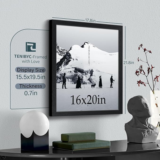 16x20 Picture Frame Set of 3 - Black Woodgrain, Solid Wood, HD Tempered Glass, Wall Gallery Poster Frame-HomvellaHome