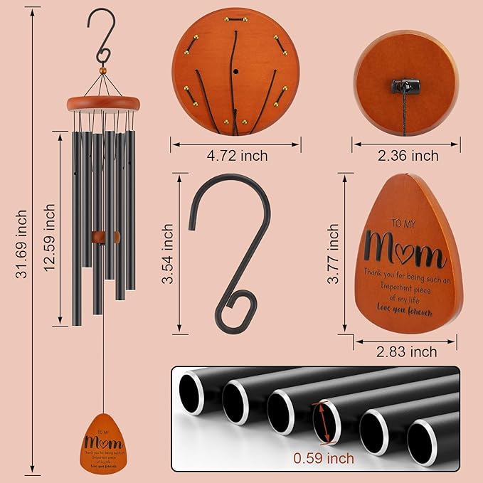Gifts for Mom, Birthday Gifts for Mom from Daughter Son, Mother Gift for Birthday, Mothers Day, Thanksgiving, Christmas, 32 Inch Wind Chimes Gift for Home Decor-HomvellaHome