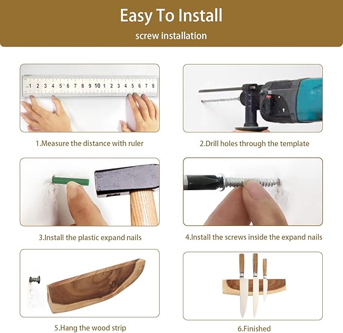 12.5 Inch Magnetic Knife Holder for Wall,Acacia Wood Knife Magnetic Strip,Knife Holder Wood Magnetic,No Drilling Knife Magnetic Strip-Strong Knife Magnet- for Kitchen Knives and Tools-HomvellaHome