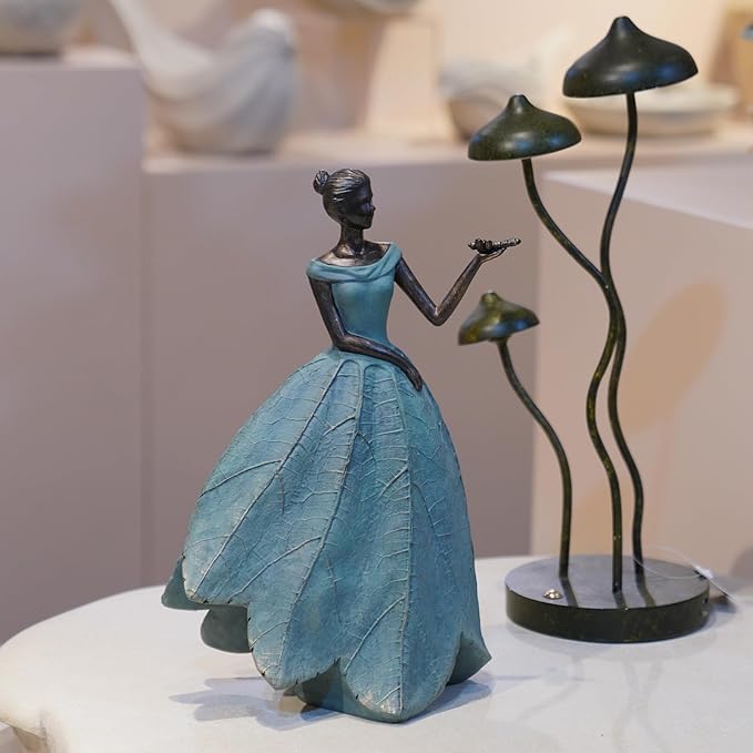 Guichifun Fairy Statue Collection Home Decoration - Leaf Angel Girls with Dragonfly Resin Home Decor for Outside or Inside Rustic Garden Outdoor Yard Decorations Figurines Gift 7.4 x 5.25 x 12 Inch-HomvellaHome