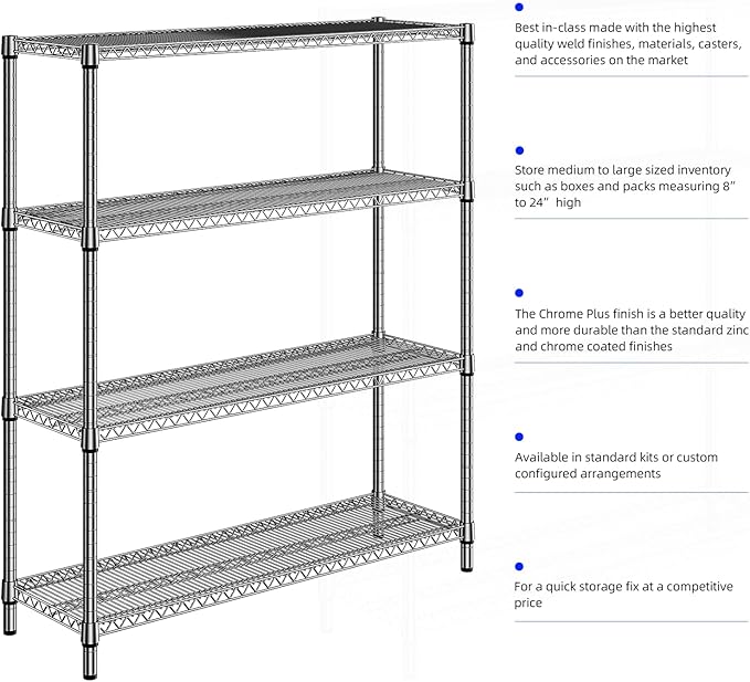 1760 LBs 4 Tier Storage Rack Metal Wire Shelving Unit, Storage Standing Shelf Organizer for Laundry Bathroom Kitchen Pantry Garage Utility Room, Chrome 17.7" D x 59.1" W x 70.4" H-HomvellaHome