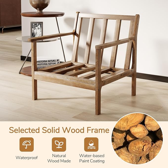Giantex Mid Century Modern Accent Chair Set of 2, Wooden Arm Chair w/Solid Wood Frame, Removable Seat Cushion & Pillow, Vintage Comfy Reading Chair for Living Room, Bedroom, Study-HomvellaHome