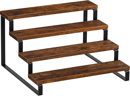 Giikin 4 Tier Spice Rack, Wooden Spice Rack for Countertop, Kitchen Counter Storage Shelves Cupcake Stand Holder Display Stand, Rustic Brown-HomvellaHome
