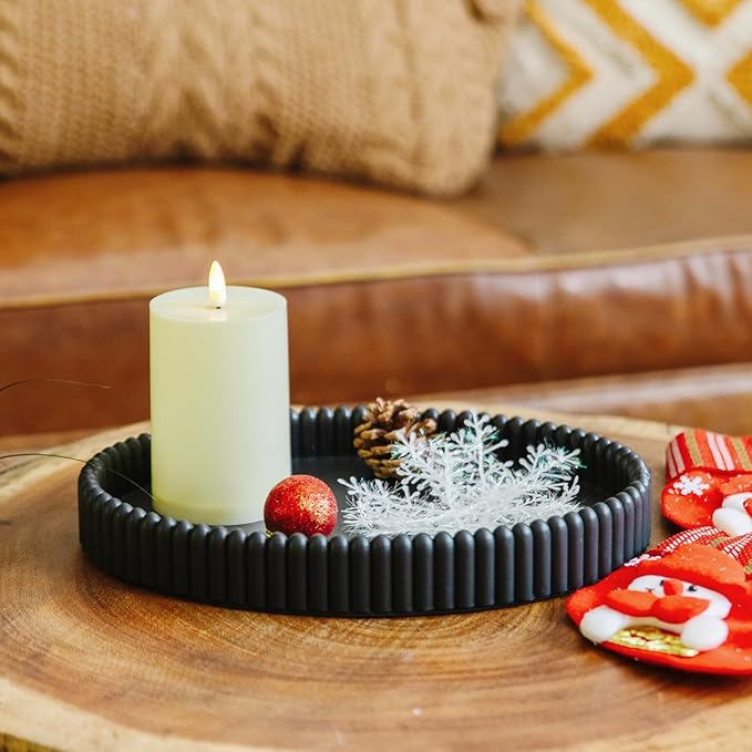 11.8in Decorative Tray for Coffee Table Decor- Modern Oval Concrete Tray for Home Decor- Minimalist Handcrafted Centerpieces Tray for Living Room, Kitchen Dining Table, Entryway (Black)-HomvellaHome