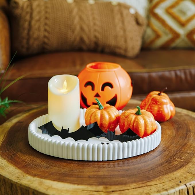 11.8in Decorative Tray for Coffee Table Decor- Modern Oval Concrete Tray for Home Decor- Minimalist Handcrafted Centerpieces Tray for Living Room, Kitchen Dining Table, Entryway (White)-HomvellaHome