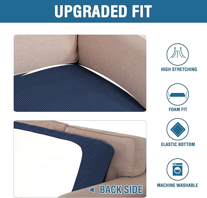 H.VERSAILTEX Super Stretch Individual Seat Cushion Covers Sofa Covers Couch Cushion Covers Slipcover Sets Thick Jacquard Textured Twill Fabric (1 Piece Chair Cushion Cover, Navy)-HomvellaHome