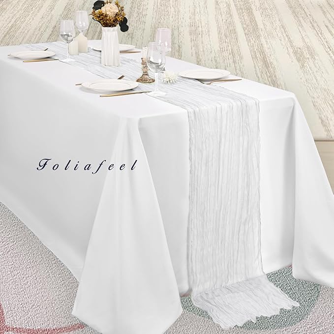 10FT 20 Pack White Cheesecloth Table Runner 20 x 120 Inch Long Rustic Gauze Cheese Cloth Table Runner for Wedding Bridal Baby Shower Table Decorations Boho Fabric Sheer Birthday Party Table Decor-HomvellaHome
