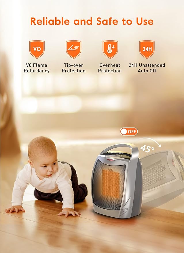 GiveBest Space Heaters for Indoor Use, Portable Heater with Thermostat, Timer, Eco Mode and Fan Mode, 1500W PTC Ceramic Fast Safety Heat for Bedroom Home-HomvellaHome