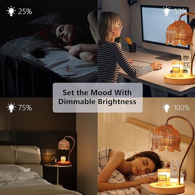 GEEZO Fragrance Candle Warmer Lamp with 2 Bulbs Electric Candle Warmer with Timer & Dimmer for Home Decor Wax Melt for Small Large Size Jar Candles Retro Wooden Base-HomvellaHome