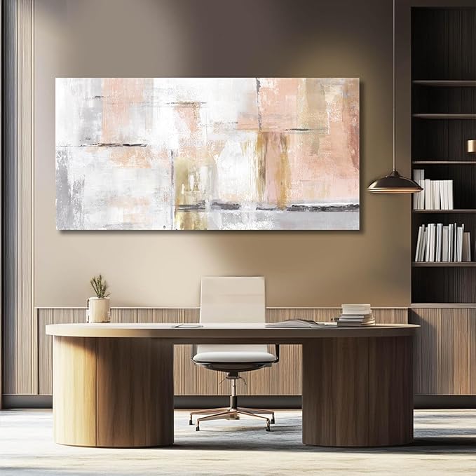 Gold Abstract Wall Art Decor Minimalist Oil Paintings 24"x48" Canvas Wall Art for Living Room Modern Framed Pictures for Wall Home Office for Women Ready to Hang-HomvellaHome