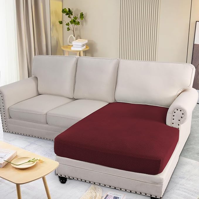 H.VERSAILTEX Super Stretch Individual Chaise Cover Sectional Couch Covers for L Shaped Sofa Both Left/Right Featuring Thick Jacquard Textured Twill Fabric (1 Piece Chaise Cover, Burgundy Red)-HomvellaHome