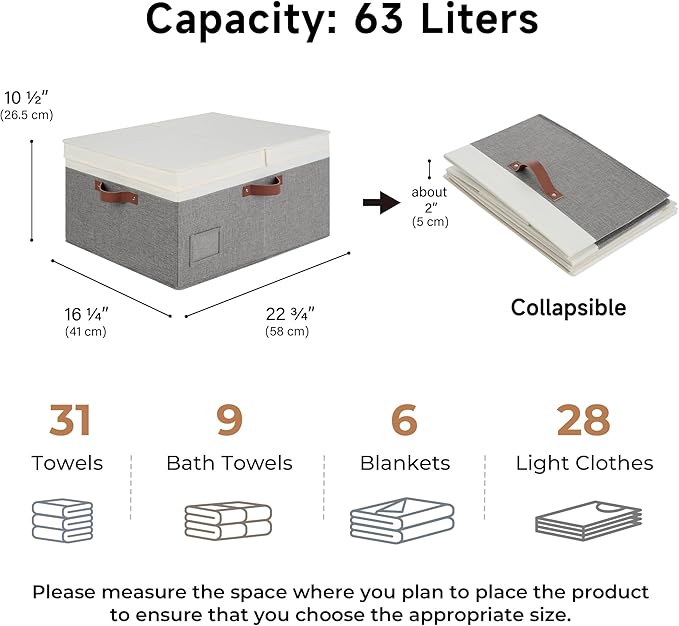 GRANNY SAYS Decorative Storage Boxes with Lid, Large Storage Bins with Double-Open Lid and Divider, Fabric Storage Bins for Clothes, Linen Storage Bins, 63L Closet Storage Bins, White&Gray-HomvellaHome