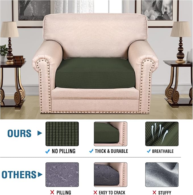 H.VERSAILTEX Super Stretch Individual Seat Cushion Covers Sofa Covers Couch Cushion Covers Slipcover Sets Thick Jacquard Textured Twill Fabric (1 Piece Chair Cushion Cover, Olive)-HomvellaHome