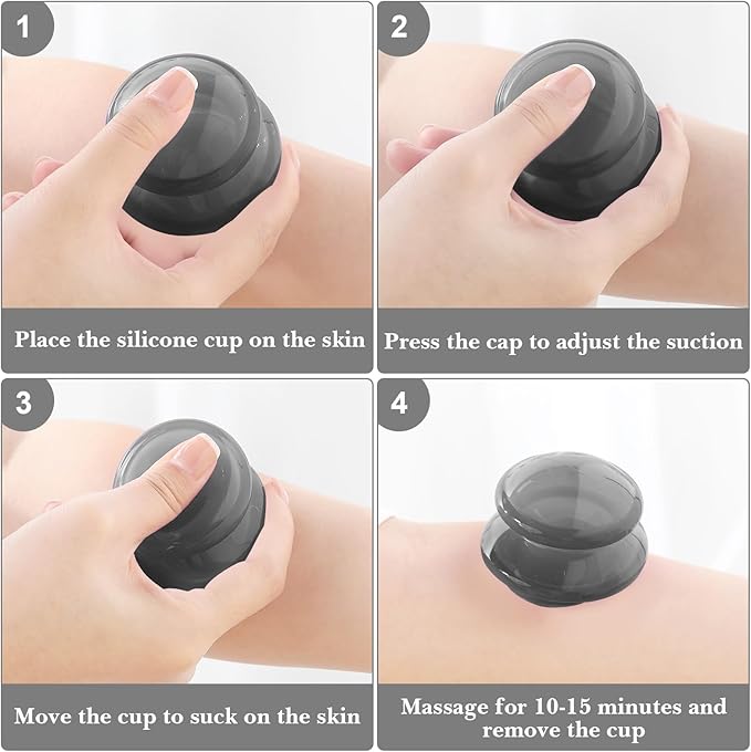 Geiserailie 16 Pcs 4 Sizes Cupping Therapy Set Silicone Cupping Massage Cups Professional Chinese Therapy Cup Vacuum for Body Muscle Nerve(Onyx)-HomvellaHome