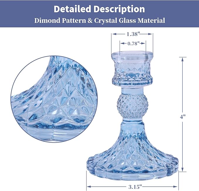 12Pcs 4" H Aqua Blue Candlestick Holders Set- Taper Candle Holders Bulk, Glass Candle Holders for Wedding, Party, Romantic Dinner Table Centerpieces, Festival Gifts & Windowsill Decor-HomvellaHome