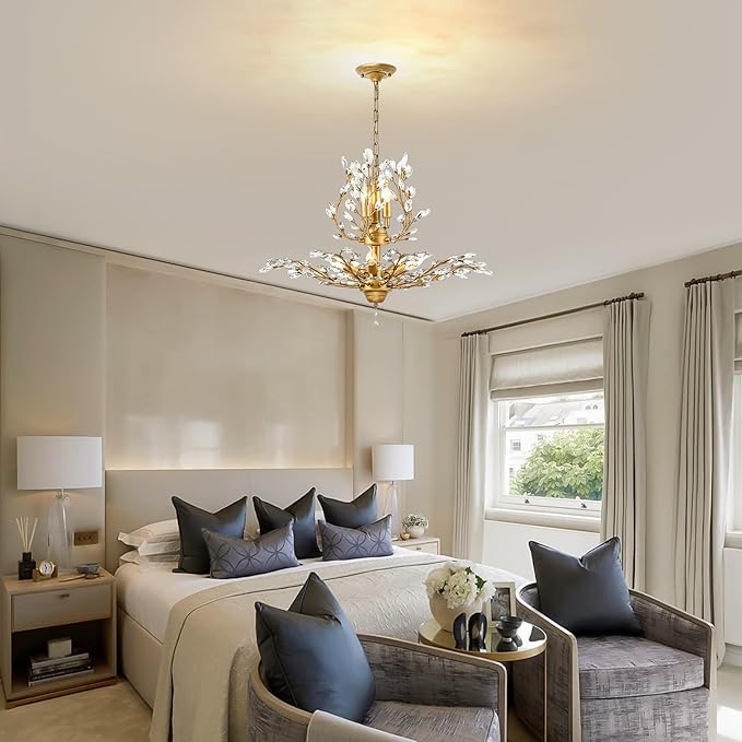 Ganeed Crystal Chandeliers,Vintage Pendant Lighting Crystal Chandelier Lighting Fixtures with 8 Lights,Ceiling Light Fixture for Living Room Bedroom Restaurant Porch Hallway (Gold)-HomvellaHome