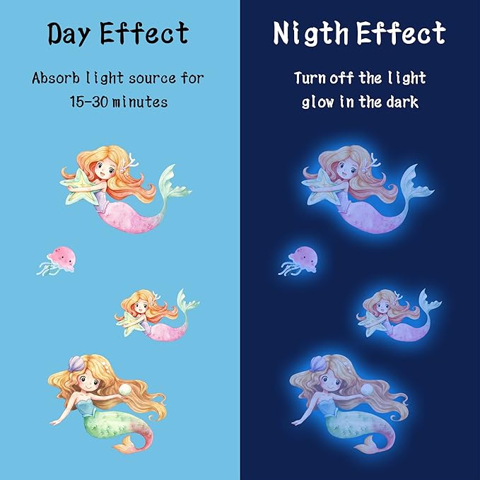 Glow in The Dark Stars Mermaid Wall Decals, Turtle Ocean Fish Stickers for Ceiling, DIY Wall Decor for Nursery Playroom Living Room, Birthday Christmas Gift-HomvellaHome