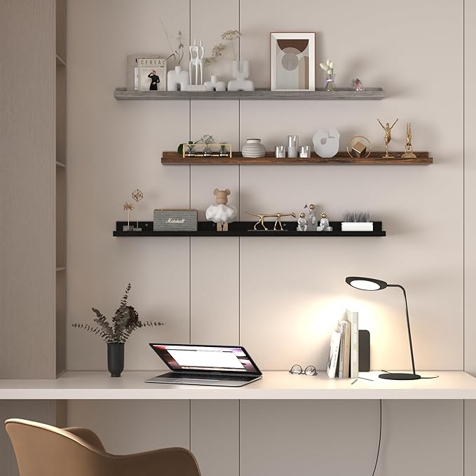 Giftgarden 47 Inch Multi Colors Floating Shelves for Wall Mount, Assorted Colors Wood Wall Shelf Ledge for Bathroom Bedroom Living Room Kitchen Storage, Set of 3 Different Sizes-HomvellaHome