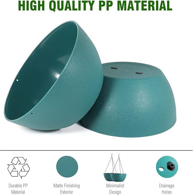 13 inch Large Hanging Planters Plant Pots for Outdoor Indoor Plants with Drainage Holes and Chain, 2 Pack Round Hanging Flower Pots for Garden Home Porch Decor, Blue Green-HomvellaHome
