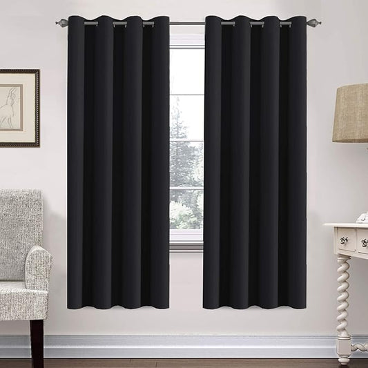 H.VERSAILTEX Thermal Insulated Blackout Curtains Window Panel Drapes - 2 Panels Set-52x72 Inch with Gun Metal Color Grommet Top (Jet Black)-HomvellaHome