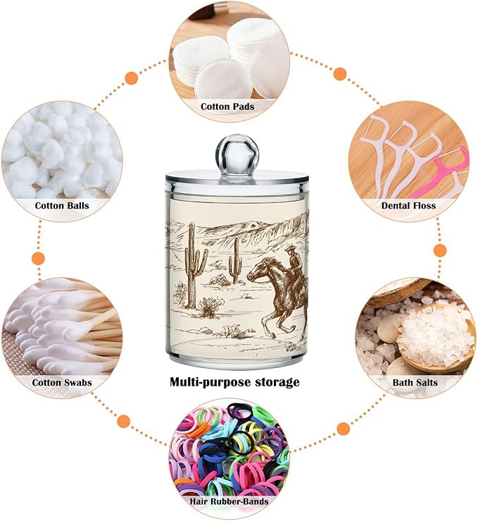 2 Pack Qtip Holder Organizer Dispenser Western Desert Cowboy Bathroom Storage Canister Cotton Ball Holder Container for Cotton Swabs/Pads/Floss-HomvellaHome