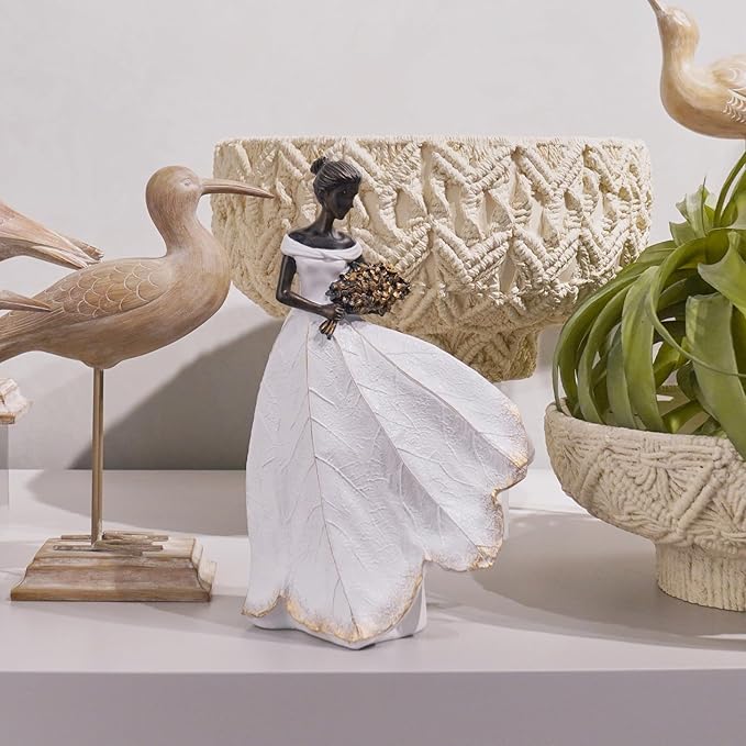 Guichifun Fairy Statue Collection Home Decoration - White Leaf Angel Girls Resin Home Decor for Outside or Inside Rustic Garden Grave Decorations for Cemetery Figurines Gift 5 x 3 x 7.5 Inch-HomvellaHome