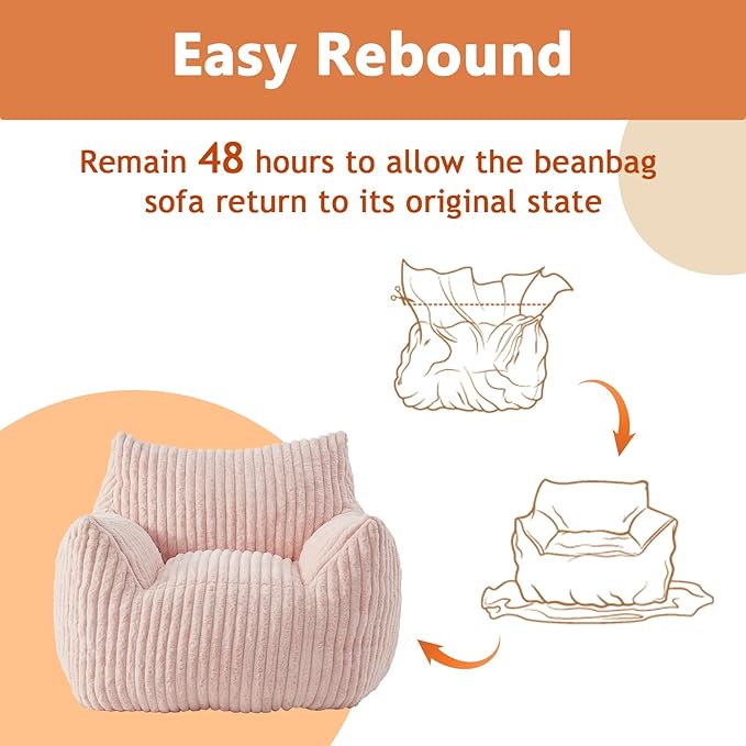 Giant Bean Bag Chairs for Adults with Filling Plush Fluffy Bean Bag Chairs for Teens with Armrests Comfy BeanBag Lazy Couch Sofa Chair for Bedroom Living Room Reading-HomvellaHome