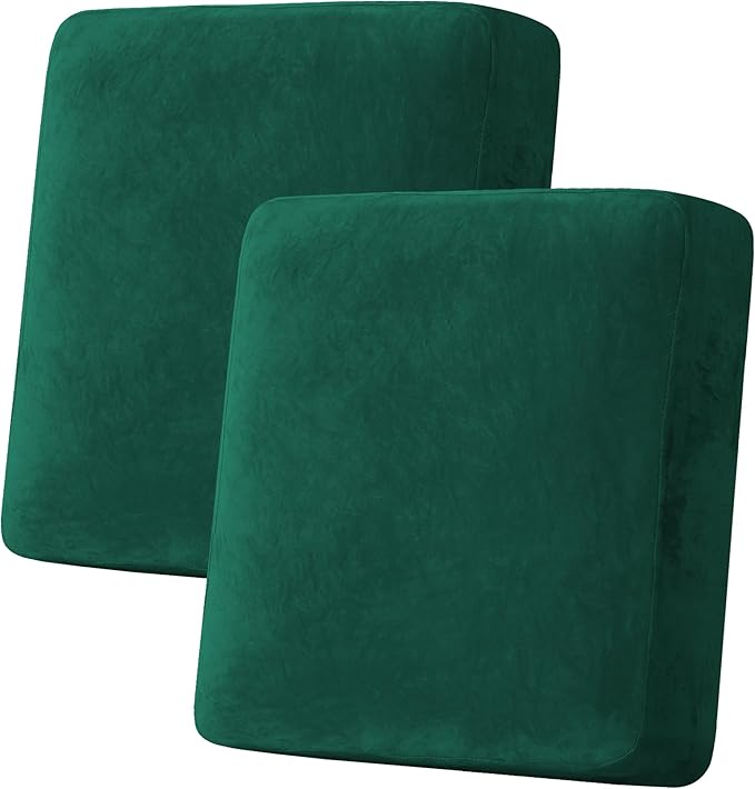 H.VERSAILTEX Velvet Stretch Couch Cushion Cover Plush Cushion Slipcover Cushion Furniture Protector for Seat Cushion Sofa Cover (2 Piece Medium Sofa Cushion Covers, Vintage Green)-HomvellaHome