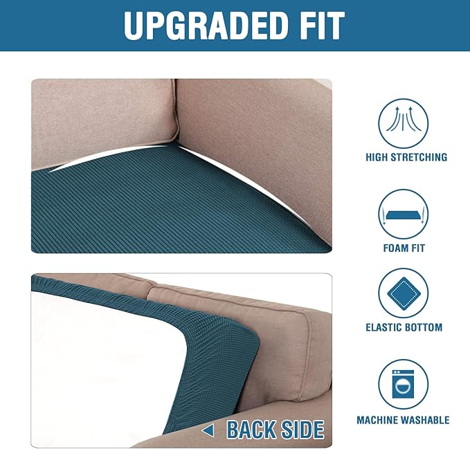 H.VERSAILTEX Super Stretch Individual Seat Cushion Covers Sofa Covers Couch Cushion Covers Slipcover Sets Thick Jacquard Textured Twill Fabric (1 Piece Chair Cushion Cover, Deep Teal)-HomvellaHome