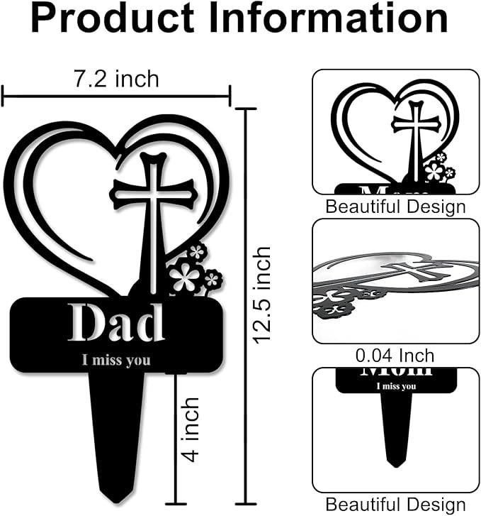 Grandpa Memorial Grave Stake, Cemetery Decorations for Grave Markers 12.5 x 7.2 inch Heart Metal Sympathy Stakes Graveside Plaque Decor Sign for Grandpa Graves, Yard, Garden - Black-Grandpa-HomvellaHome