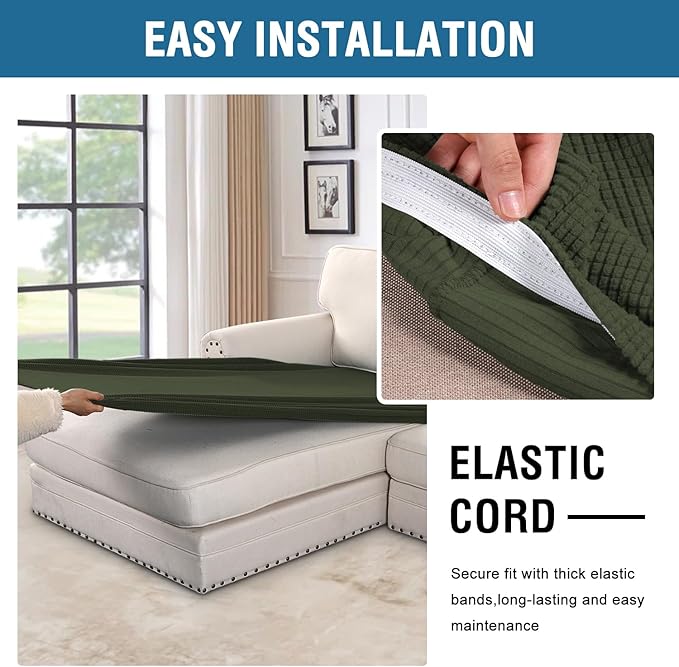 H.VERSAILTEX Super Stretch Individual Chaise Cover Sectional Couch Covers for L Shaped Sofa Both Left/Right Featuring Thick Jacquard Textured Twill Fabric (1 Piece Chaise Cover, Olive)-HomvellaHome