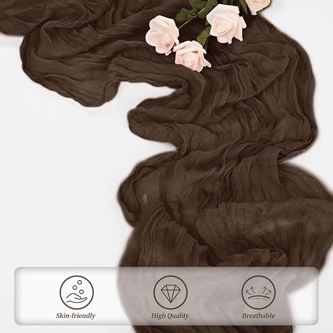 10FT 6 Pack Brown Cheesecloth Table Runner 20 x 120 Inch Long Boho Fabric Rustic Cheese Cloth Table Runner for Wedding Bridal Shower Baby Shower Gauze Sheer Birthday Party Table Decorations-HomvellaHome