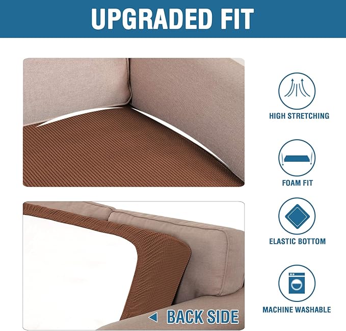 H.VERSAILTEX Super Stretch Individual Seat Cushion Covers Sofa Covers Couch Cushion Covers Slipcover Sets Thick Jacquard Textured Twill Fabric (1 Piece Chair Cushion Cover, Caramel)-HomvellaHome