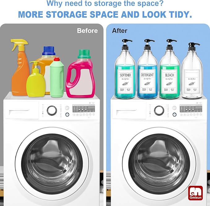 GMISUN Laundry Detergent Soap Dispenser, Liquid Laundry Detergent Dispenser, Container for Farmhouse Room Decor, Organizer for Liquid DetergentSoftenerBleach Storage Bottle(64 Oz Set of 4)-HomvellaHome