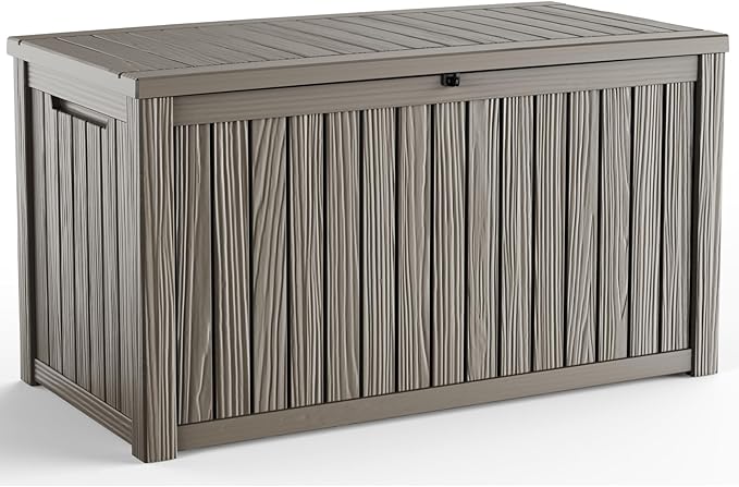 150 Gallon Outdoor Deck Box,Storage Lockable Waterproof Patio Furniture,Garden Tools,Cushions,Pool Accessories Outside Storage Resin Box(Grey)-HomvellaHome