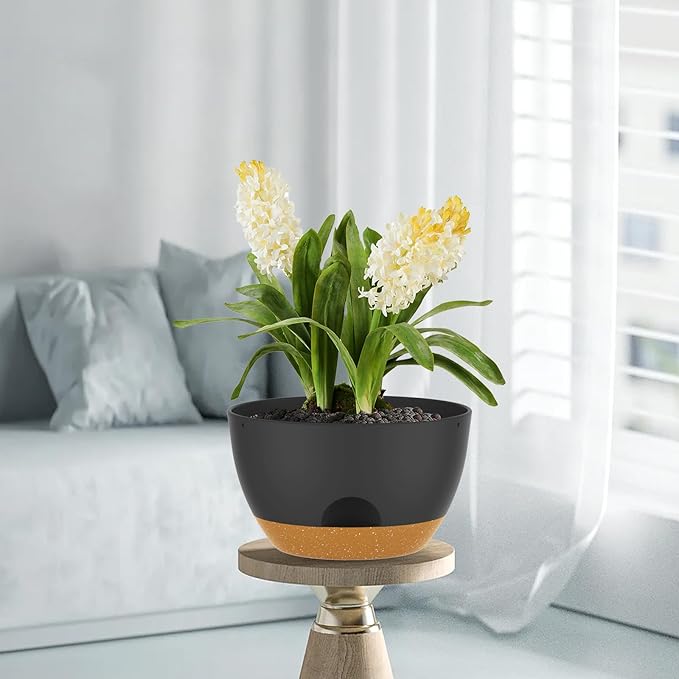 12 Inch Hanging Baskets 2 PC with Chains, Self-Watering Hanging Planters for Indoor Outdoor Plants, Plastic Hanging Flower Pots,Black Brown-HomvellaHome