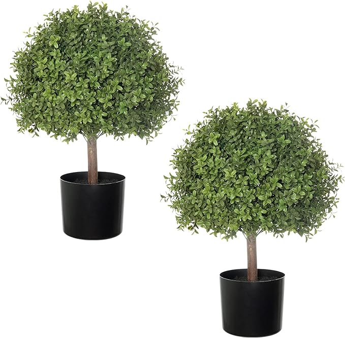 2 Pack 24.5inch Artificial Topiary Ball Plants, Faux Boxwood Ball in Pot, Fake Outdoor Plant for Front Door Decor, Home Decor, Garden, Wedding Decor-HomvellaHome