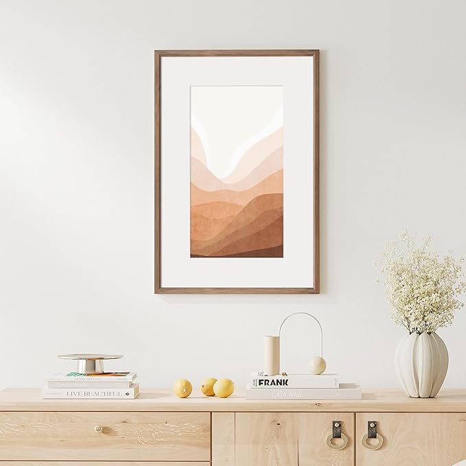 16x24 Poster Frame Natural Solid Walnut Photo Frames with 12x18 Removable Mat Wall Hanging Large Handcrafted Frame with HD Plexiglass Wall and Tabletop Display Large Picture Frame-HomvellaHome