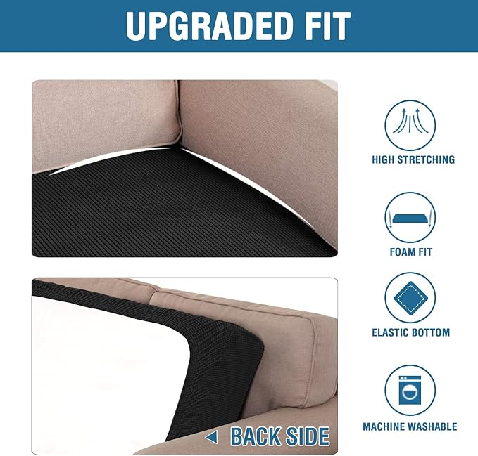 H.VERSAILTEX Super Stretch Individual Seat Cushion Covers Sofa Covers Couch Cushion Covers Slipcover Sets Thick Jacquard Textured Twill Fabric (1 Piece Chair Cushion Cover, Black)-HomvellaHome