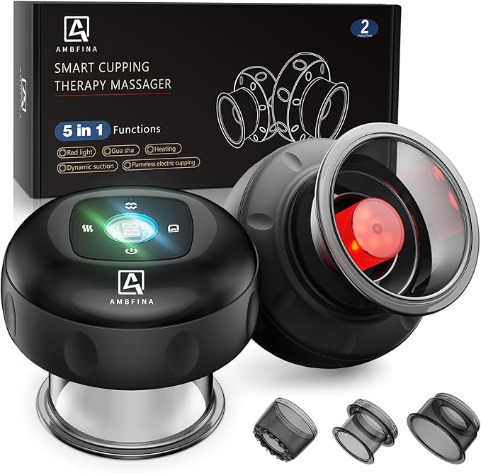 2 Electric Cupping Therapy Set, 5-in-1 Smart Cupping kit with Red Light Therapy, Gua Sha Massage Tool, Relieves Neck Shoulder Back Aches Muscle Soreness, Improves Blood Circulation-HomvellaHome
