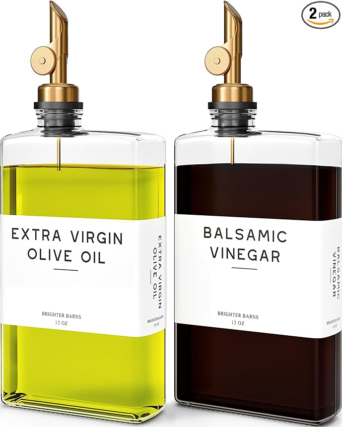 Glass Olive Oil Dispenser Bottle for Kitchen by Brighter Barns - Coffee Syrup Dispenser, Oil and Vinegar Bottle - Modern Kitchen Essentials for Home, Restaurant, Coffee Bar, Airbnb (Clear, Set of 2)-HomvellaHome