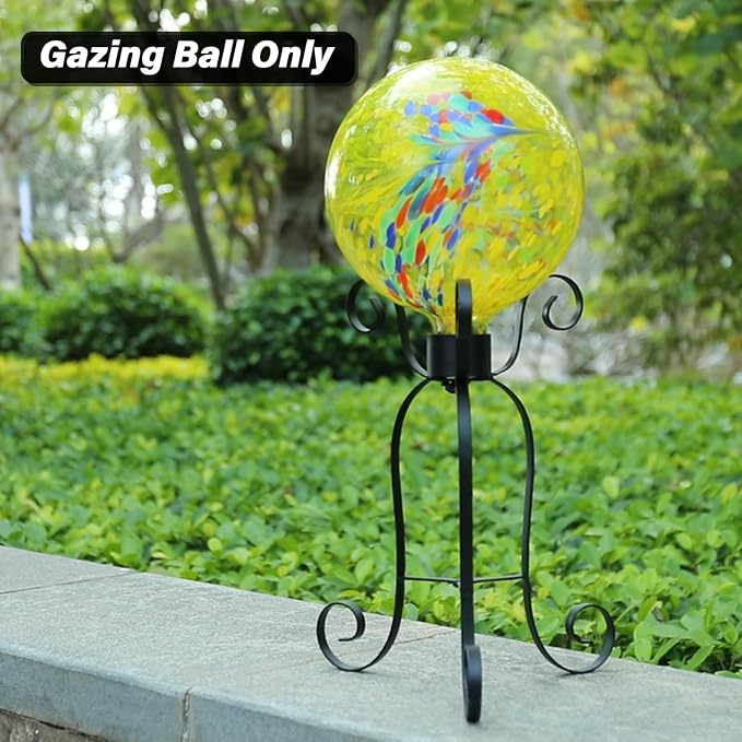 10 Inch Gazing Ball Glass Reflective Garden Globe Outdoor Gazing Globe Yard Ornament for Garden Yard Home Outdoor Decoration Yellow（NOT Solar-HomvellaHome