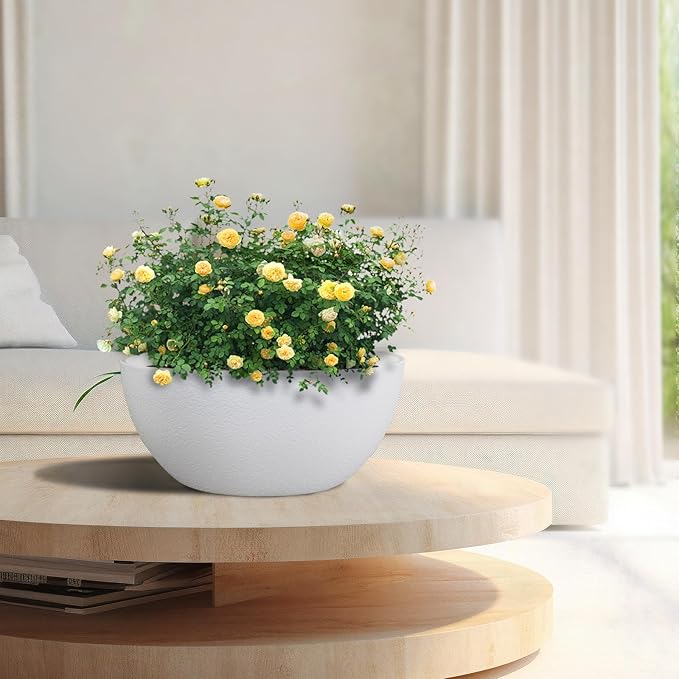 13 inch Large Hanging Planters Plant Pots for Outdoor Indoor Plants with Drainage Holes and Chain, 2 Pack Round Hanging Flower Pots for Garden Home Porch Decor, White-HomvellaHome