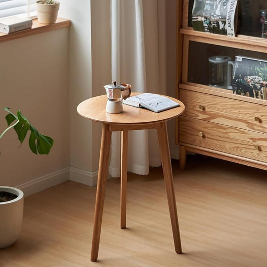 100% Solid Oak Small Tall Side Table, Mid Century Modern Coffee Table for Small Spaces, Living Room End Table with Stable Frame for Bedroom Couch, (Natural, 21.65" D x 21.65" W x 29.53" H)-HomvellaHome