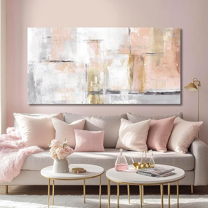 Gold Abstract Wall Art Decor Minimalist Oil Paintings 24"x48" Canvas Wall Art for Living Room Modern Framed Pictures for Wall Home Office for Women Ready to Hang-HomvellaHome