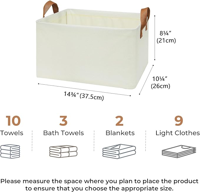 GRANNY SAYS Closet Storage Baskets, Collapsible Fabric Storage Bins with Metal Frame, Clothes Organizer Bins, Large Baskets for Shelves, Ivory, 4-Pack-HomvellaHome